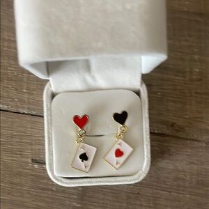 Elegant poker cards earrings. Red and Black Playing Card Earrings